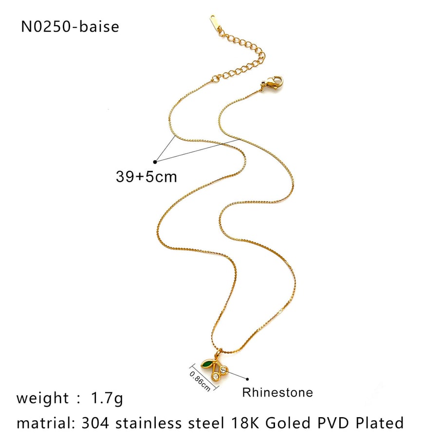 Collana con ciondolo color oro con strass di ciliegia da 1 pezzo Immagine2