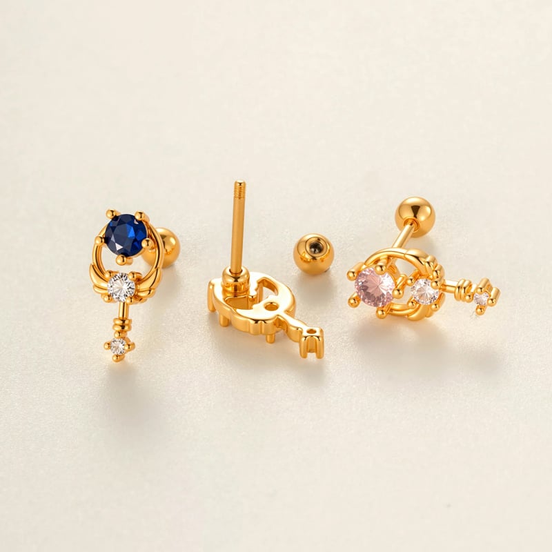1 stuk vleugelvormige koperen gouden zirkoon piercing oorbel h5Afbeelding3