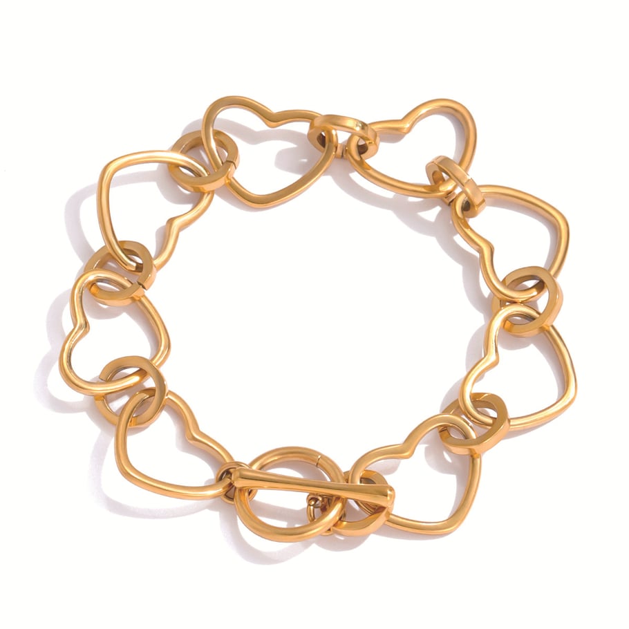 Braccialetti a catena da donna in acciaio inossidabile color oro con cuore semplice, 1 pezzo 