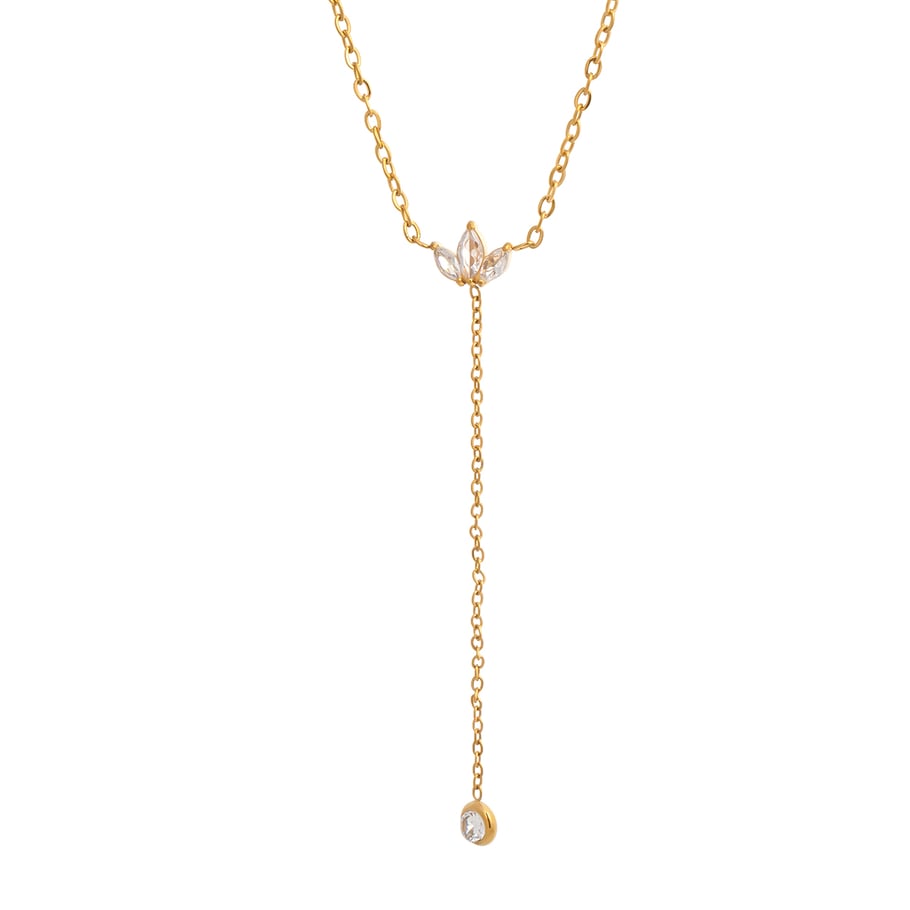 Collana con ciondolo in zircone color oro a forma di fiore a Y, 1 pezzo Immagine5
