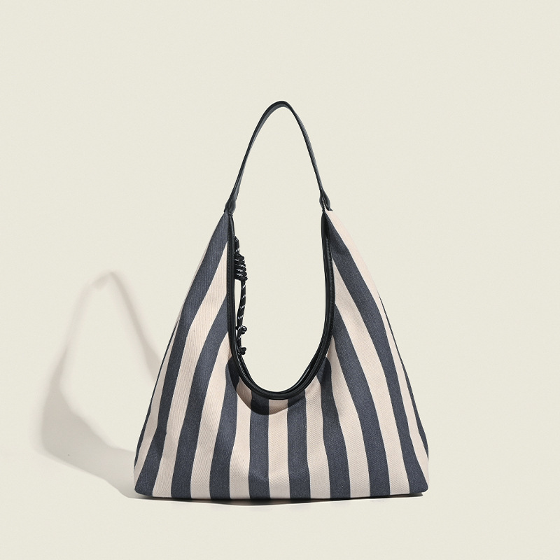 Borsa a tracolla da donna in tela casual a strisce, serie semplice, 1 pezzo 