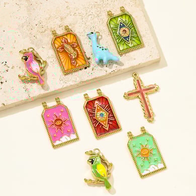 Pendentif de tarot luxueux en acier inoxydable couleur or pour femme, 1 pièce h5 Image3