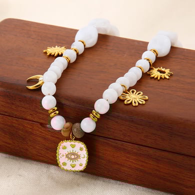 1 Piece  Retro Devil's Eye Sun Beads Acrylic  Gold Color  Women's Pendant Necklaces h5 Picture4