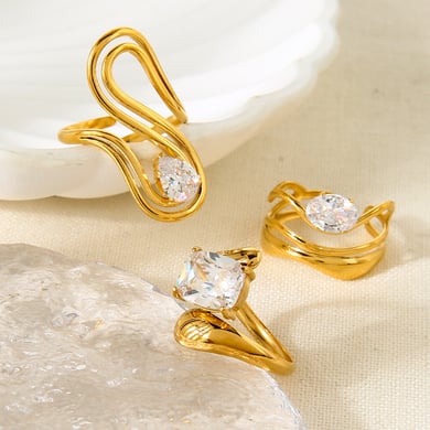 1 pezzo romantico elegante cerchio rettangolo in acciaio inossidabile zircone anelli da donna dichiarazione h5 Immagine2