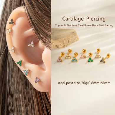 1 Adet Üçgen Altın Renkli Zirkon Taşlı Piercing Küpe h5 Resim4
