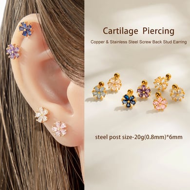 1 stuk bloem koper goud kleur zirkoon piercing oorbel h5 Afbeelding4