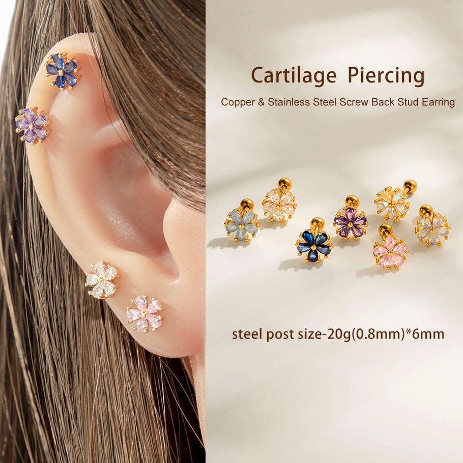 1 stuk bloem koper goud kleur zirkoon piercing oorbel h5Afbeelding4