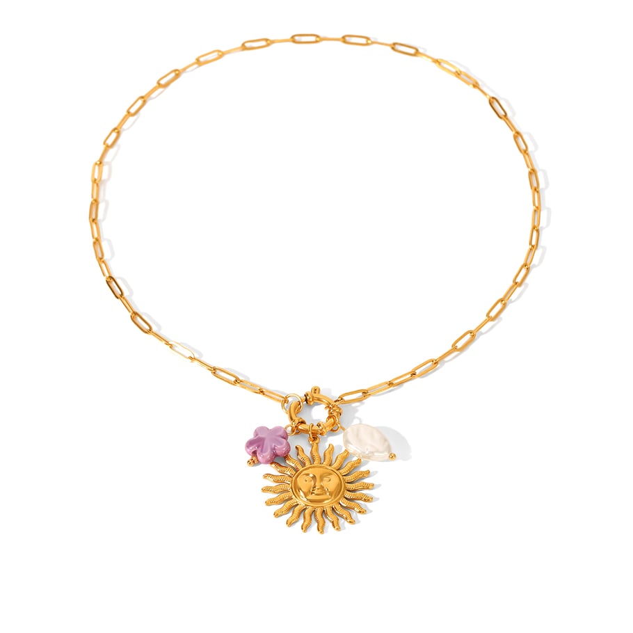 1 Piece Sun Stainless Steel Gold Color Pendant Necklace