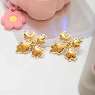 1 Pair Irregular Flower Stainless Steel Gold Color Women's Stud Earrings h5 Picture7