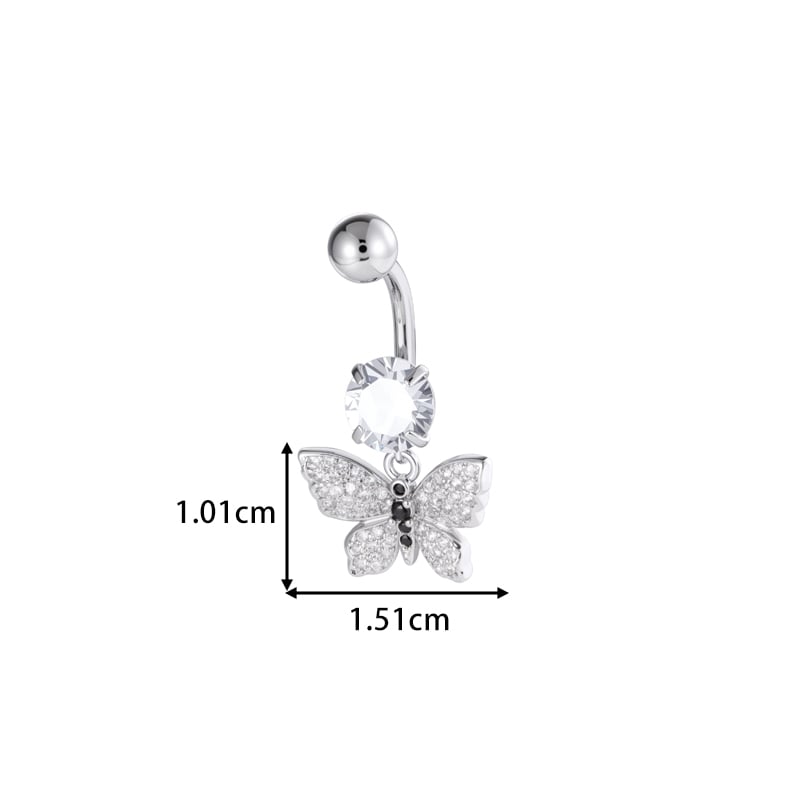 Piercing de nombril en cuivre et zircon, 1 pièce, cœur et papillon Image2