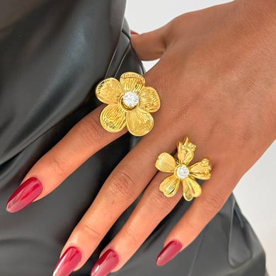 1 Stück Blume Edelstahl Gold Farbe Zirkon Damen Statement Ringe h5 Bild3