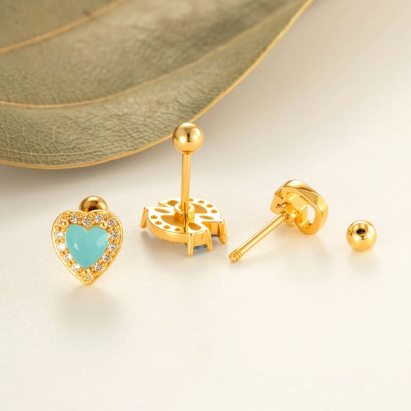 1 Stück Herz Kupfer Gold Farbe Zirkon Piercing Ohrring