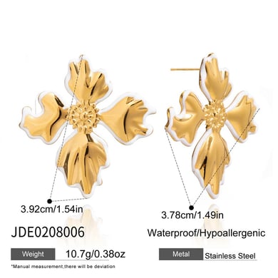 1 Pair Irregular Flower Stainless Steel Gold Color Women's Stud Earrings h5 Picture2