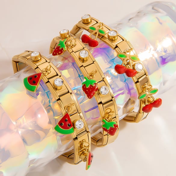 1 Piece  DIY Fruit Cherry Strawberry Stainless Steel Women's Chain Bracelets