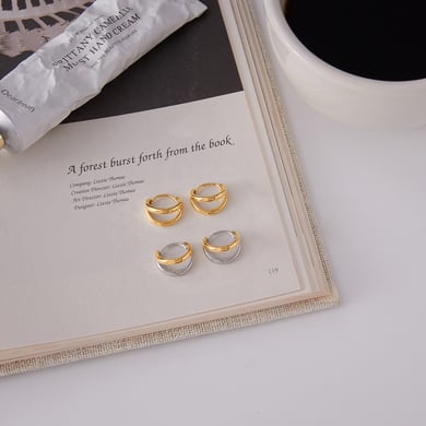 1 Pair Minimalist Gold&Silver Colors Stainless Steel Women's Hoop Earrings h5 Picture4