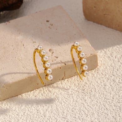 1 Pair Irregular Shape Stainless Steel Pearl Gold Color Stud Earrings h5 Picture2
