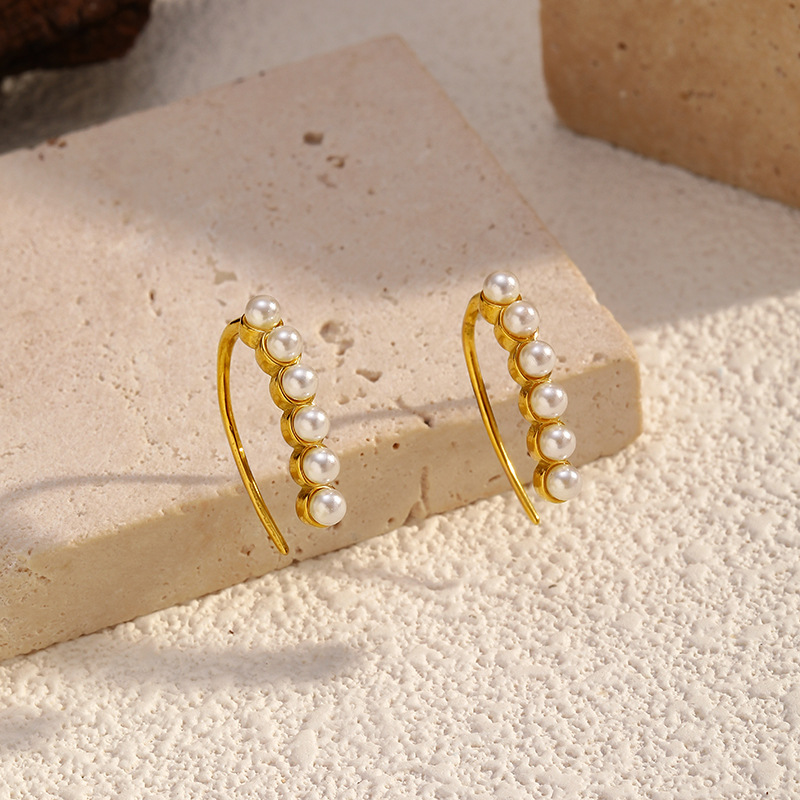 1 Pair Irregular Shape Stainless Steel Pearl Gold Color Stud Earrings Picture2