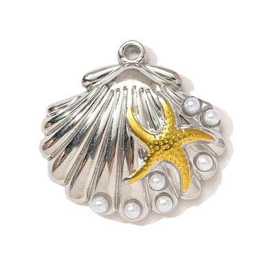 Pendentif en acier inoxydable pour femme, 1 pièce, motif fleur, couleurs or et argent mélangées h5 
