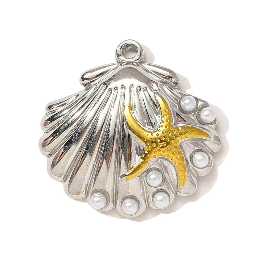 Pendentif en acier inoxydable pour femme, 1 pièce, motif fleur, couleurs or et argent mélangées 