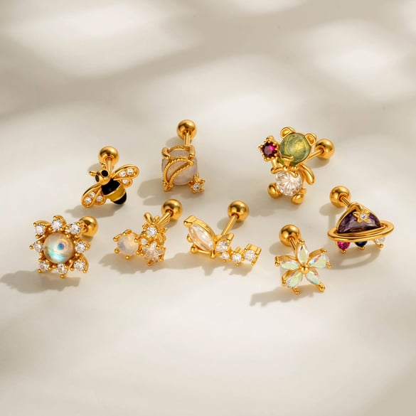 1 Piece Copper Gold Color Zircon Piercing Earring 2