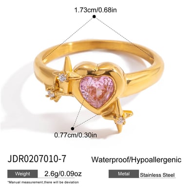 1 Piece Glamorous Pink Heart Stainless Steel Gold Color Zircon Women's Gemstone Rings h5 Picture2