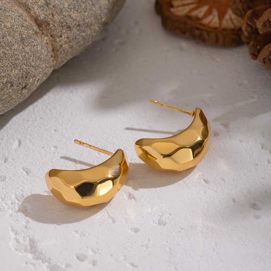 1 Pair Hammer Pattern Stainless Steel Gold Color Stud Earrings Picture5