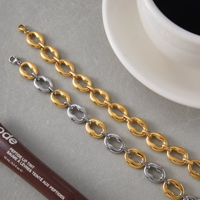 Braccialetti a catena da donna in acciaio inossidabile color oro con cerchio classico da 1 pezzo h5 Immagine4