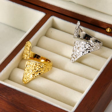 1 Piece  Daily Irregular Shape Hammer Pattern Stainless Steel  Woemn‘s Statement Rings h5 Picture3