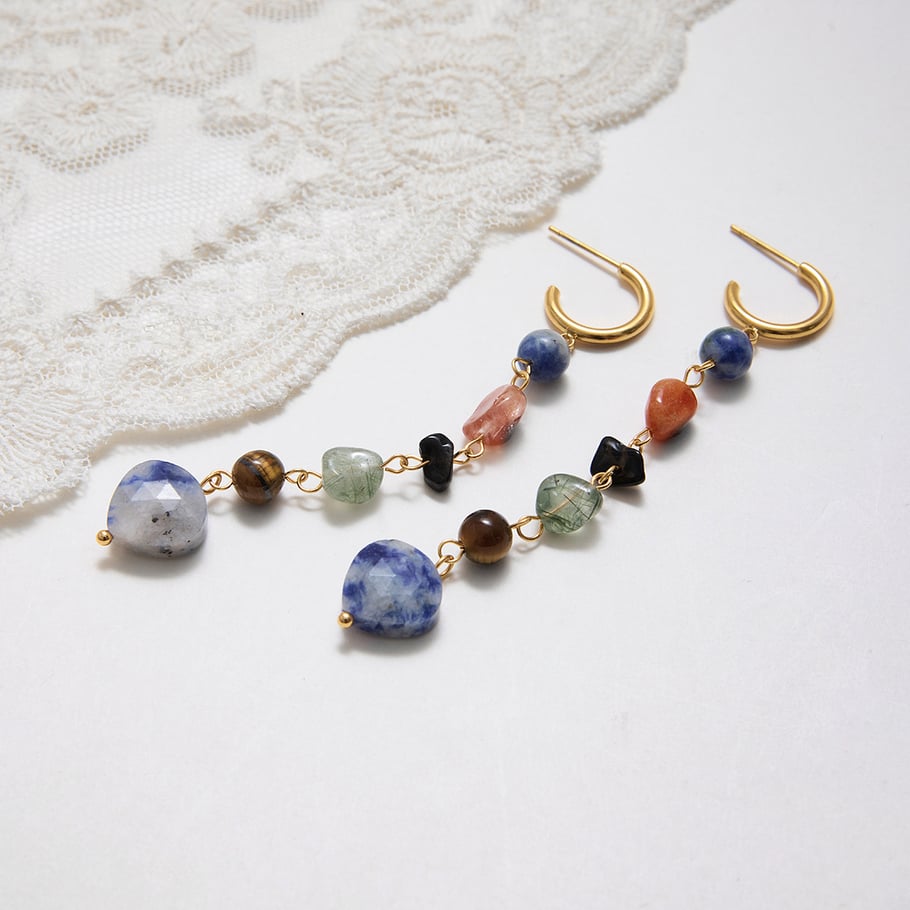 Pendientes colgantes de acero inoxidable con piedra natural de forma irregular para mujer, 1 pieza h5Imagen5