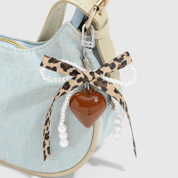 1 Stück Acryl Herz Leopardenmuster Schleife Knoten Tasche Charm
