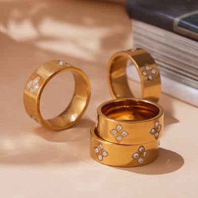 1 Piece Delicate Flower Stainless Steel Gold Color Zircon Women's Gemstone Rings h5 Picture3