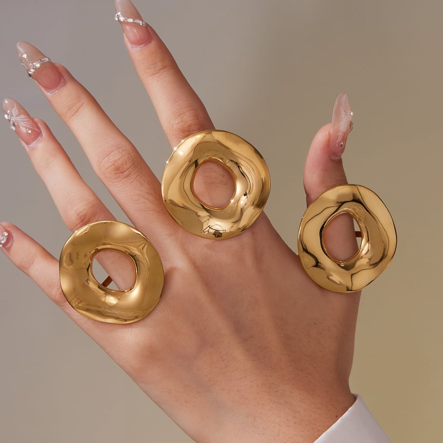 1 Piece Exaggerated Irregular Circle Stainless Steel Gold Color Statement Rings Picture5