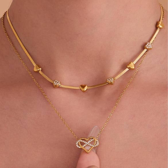 Romantische Hart & Infinity Roestvrijstalen Goudkleurige Zirkonia Dames Sieradensets 2