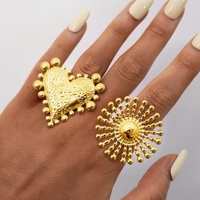 1 Piece  Retro Heart Sun Stainless Steel  Gold Color Women's Statement Rings h5 Picture4