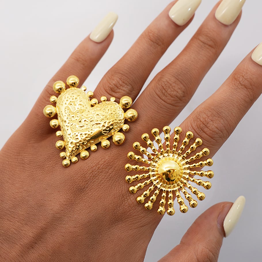 1 Piece  Retro Heart Sun Stainless Steel  Gold Color Women's Statement Rings Picture4