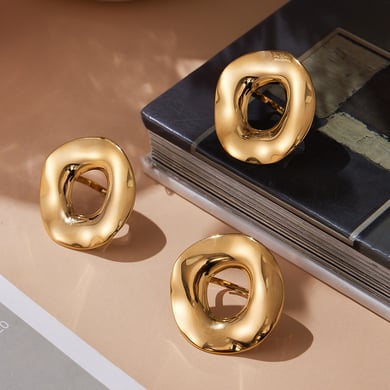 1 Piece Exaggerated Irregular Circle Stainless Steel Gold Color Statement Rings h5 Picture3