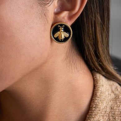 1 Pair Gorgeous Bee Pattern Stainless Steel Gold Color Women's Stud Earrings h5 Picture3