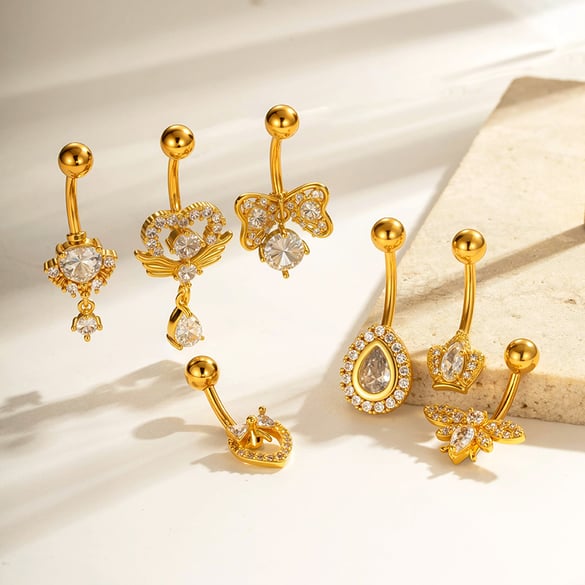 1 Adet Fiyonk Düğüm Bakır Altın Rengi Zirkonyum Göbek Piercing 2