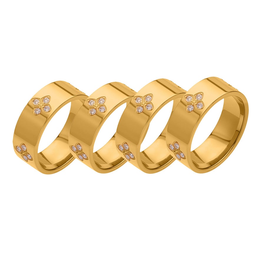 1 Piece Delicate Flower Stainless Steel Gold Color Zircon Women's Gemstone Rings Picture8