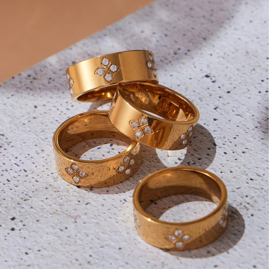 1 Piece Delicate Flower Stainless Steel Gold Color Zircon Women's Gemstone Rings Picture6