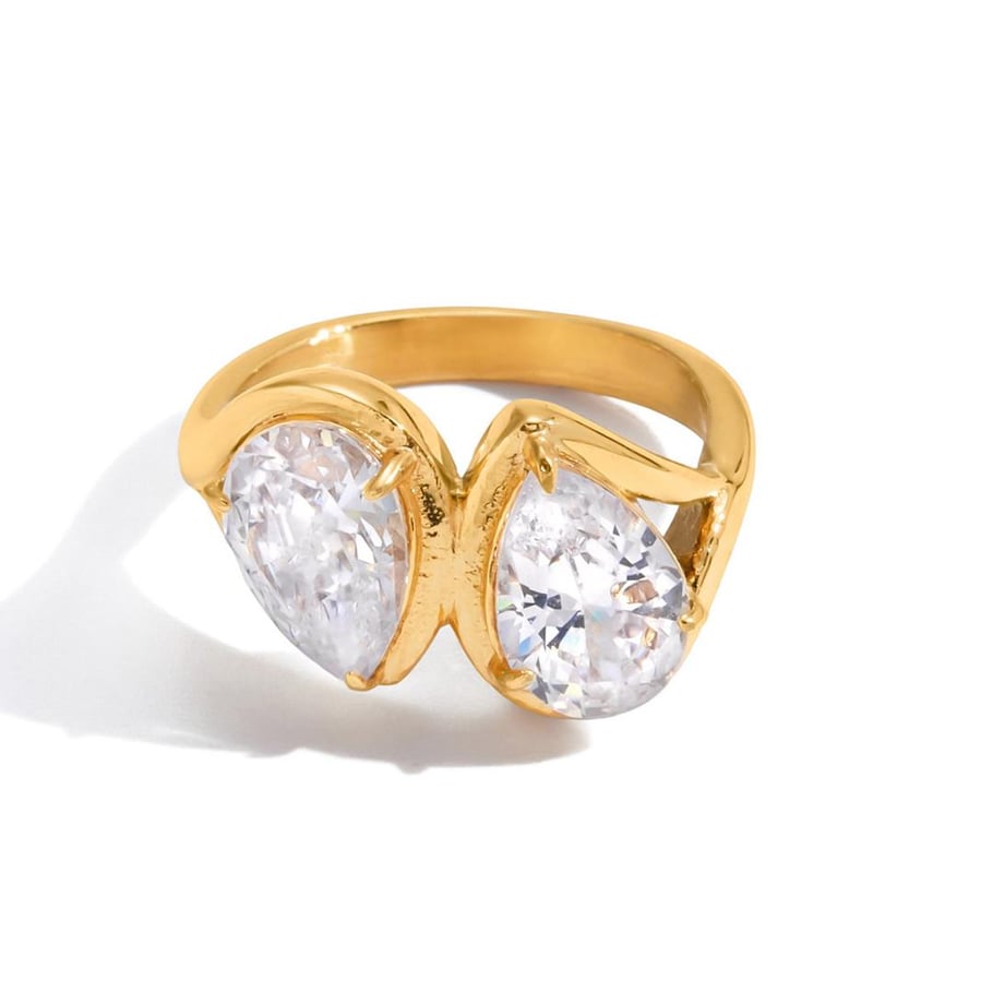 1 Piece Shinning Droplet Stainless Steel Gold Color Zircon Women's Gemstone Rings