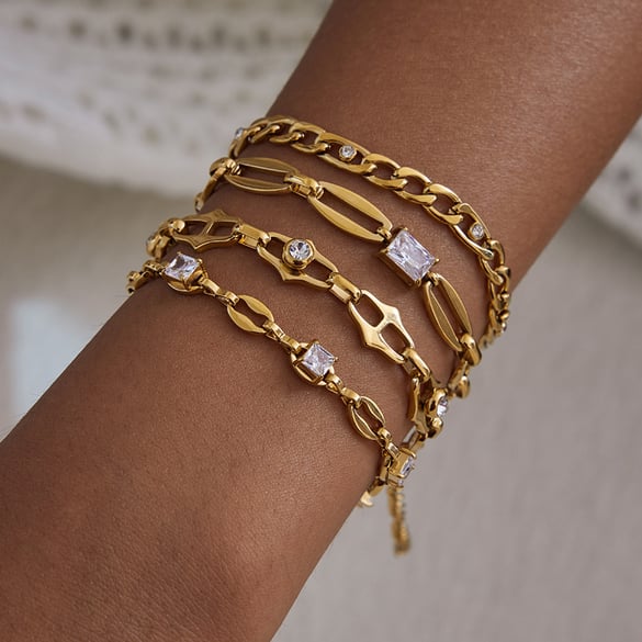 1 Piece Exquisite Chain Stainless Steel Gold Color Zircon Women's Chain Bracelets