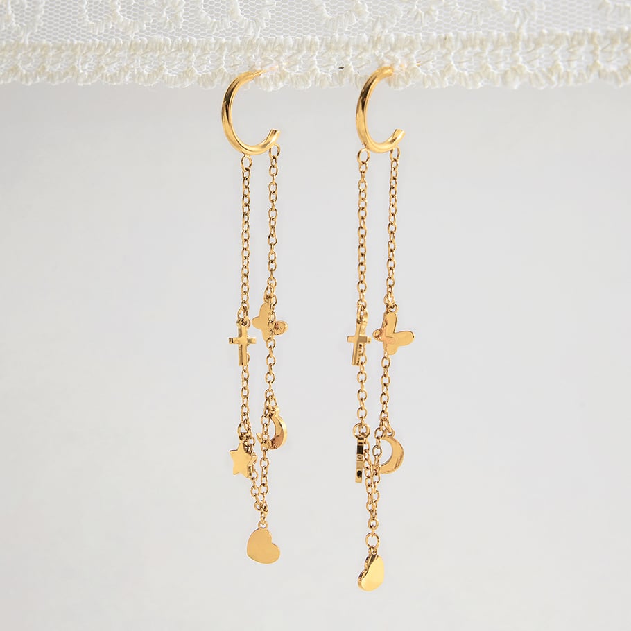 1 paio di orecchini pendenti da donna in acciaio inossidabile color oro con cuore della serie Romantic Immagine8