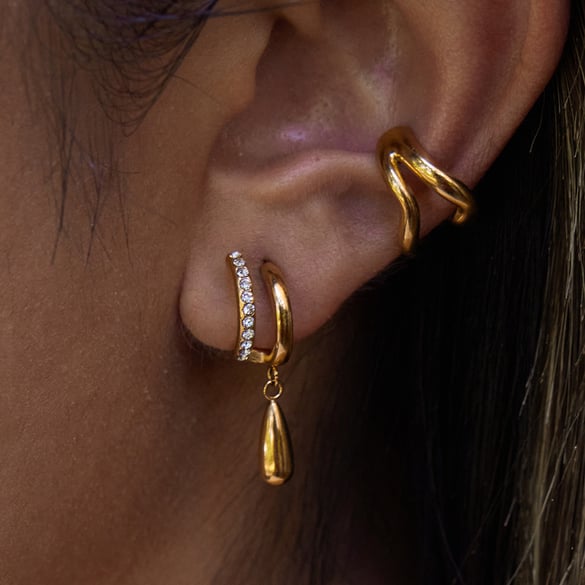 1 Pair Gorgeous Droplet Stainless Steel Gold Color Zircon Women's Drop Earrings