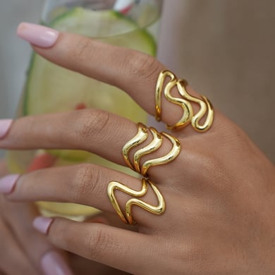 1 pezzo semplice anello da donna in acciaio inossidabile color oro dalla forma irregolare, adatto a tutti i giorni h5 Immagine4