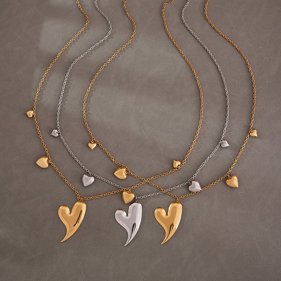 Collier long classique en acier inoxydable doré avec cœur irrégulier pour femme h5Image6