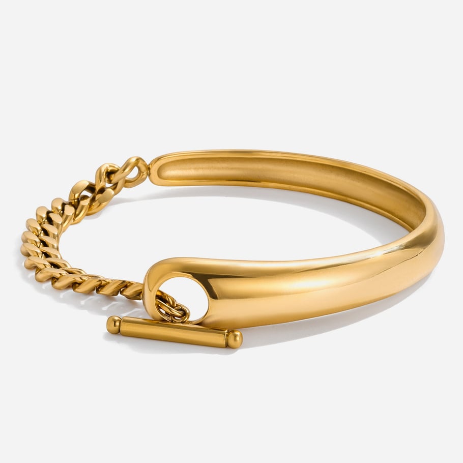1 Stück einfache Patchwork-Armbänder aus Edelstahl in Goldfarbe für Damen