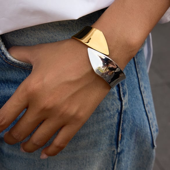 1 pieza de brazaletes de acero inoxidable para mujer en colores dorado y plateado mixtos 2