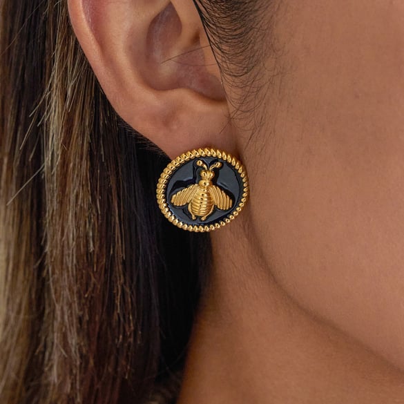 1 Pair Gorgeous Bee Pattern Stainless Steel Gold Color Women's Stud Earrings 2
