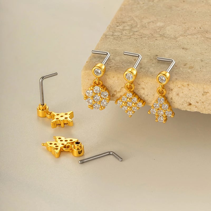 1 Piece Copper Gold Color Zircon Nose Stud h5Picture3